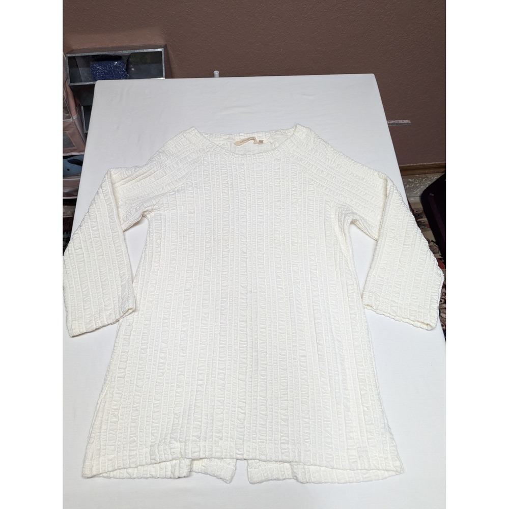 Soft Surroundings White Textured Knit Back Button Tunic Top 2EX64 Womens Medium